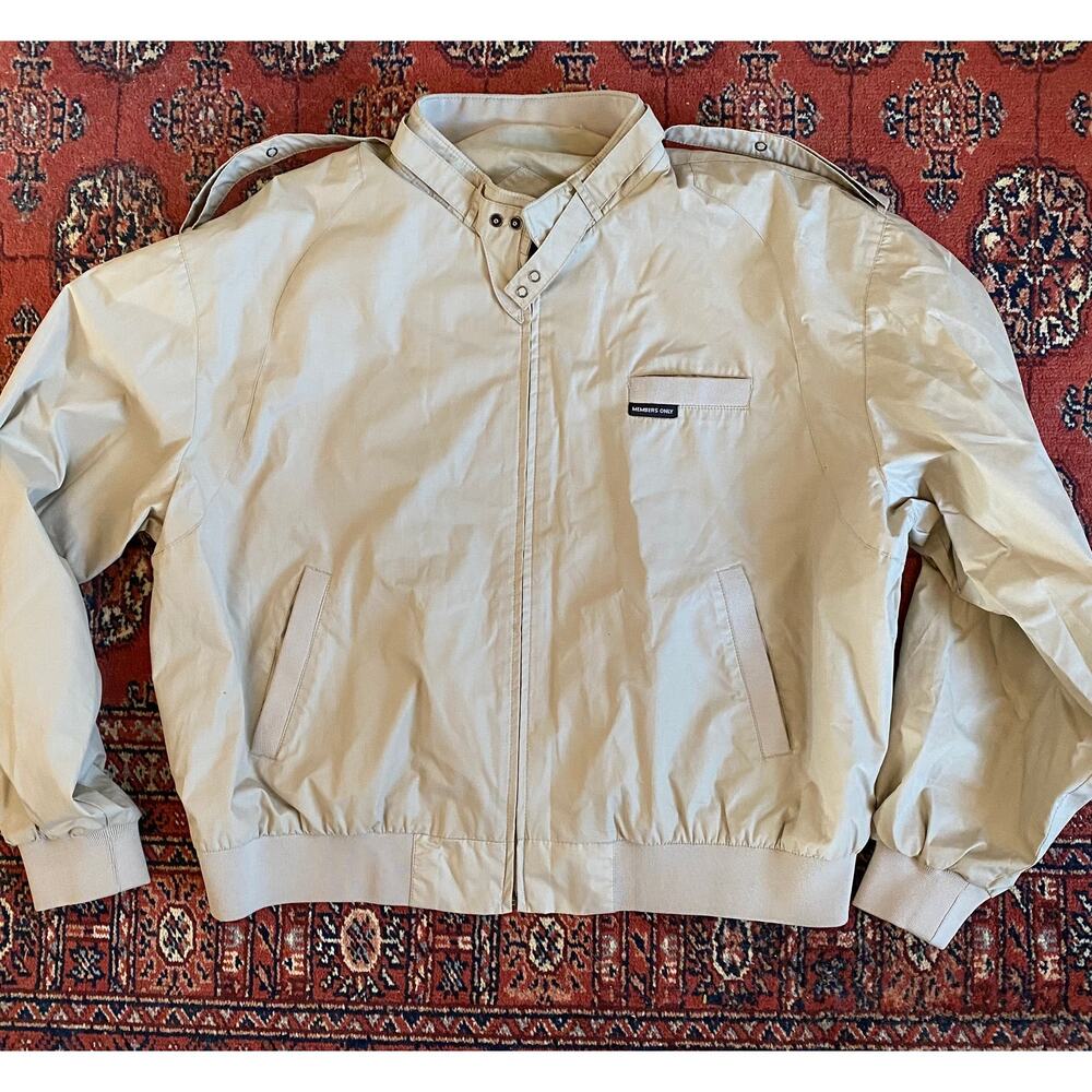 Members Only Men's XXL Original Style Beige‎ Zip Front Jacket Poly/Cotton